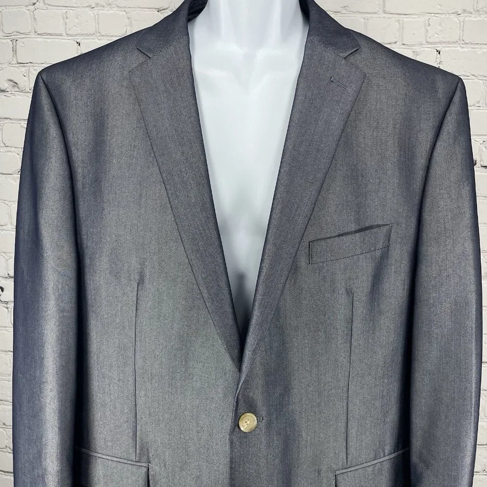 Ralph Lauren Blue Sheen 2 Button Blazer Tapered Pant Suit Set Size 48R (44x30)